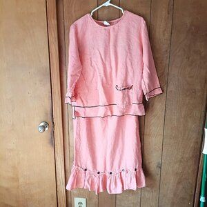 Vintage Donna USA 100% Linen Pink 2 Piece Set Maxi Skirt & Top Size Small Cottag